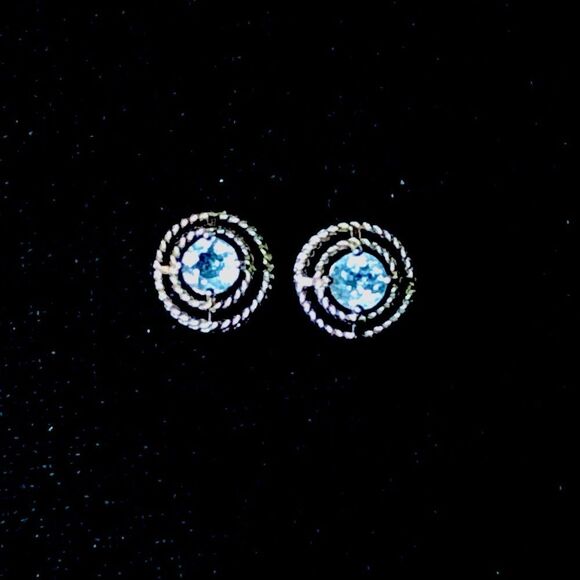 Blue Topaz Sterling Silver Halo Post Back Earrings - Picture 12 of 13